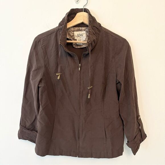 Live a Little chocolate brown jacket with brass accents size medium - Picture 1 of 5